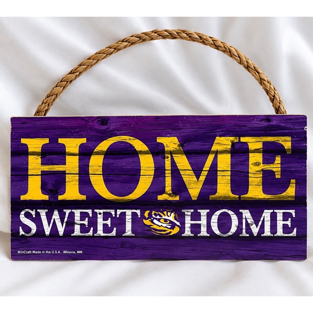 WinCraft LSU Tigers Home Sweet Home Wood Sign Rope Hanger Purple Yellow 54023019